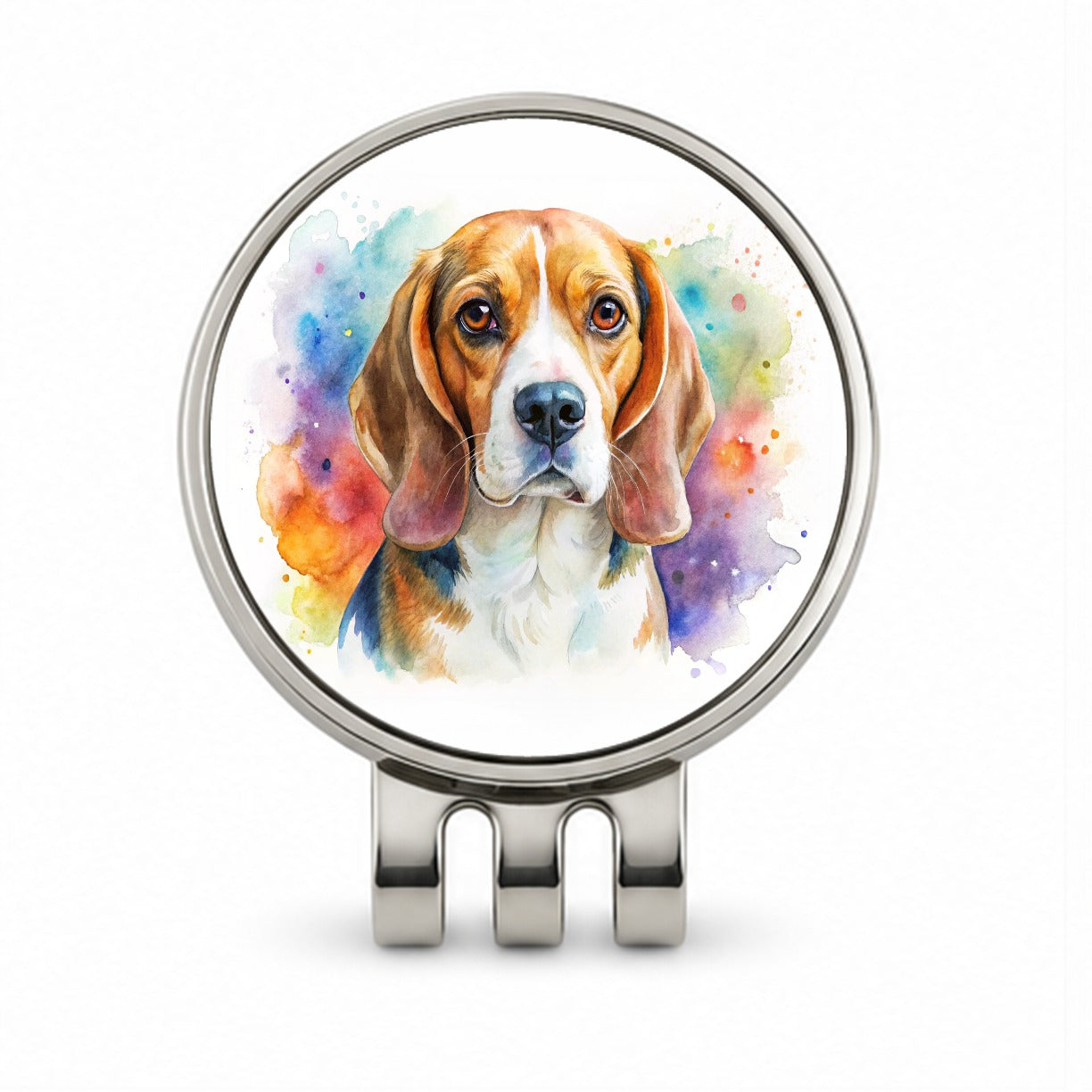 Beagle Dog Watercolor Style Golf Hat Clip with Ball Marker