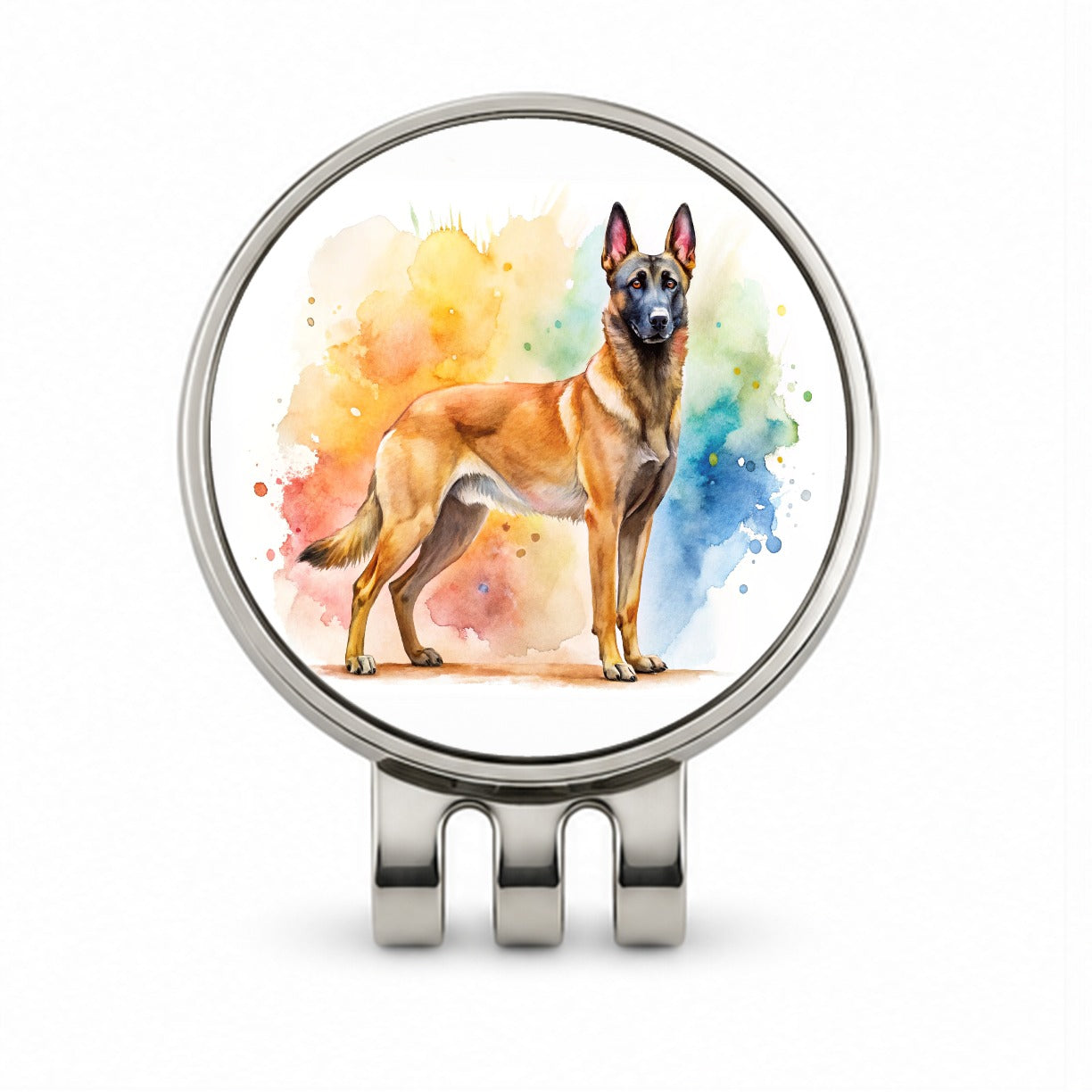 Belgian Malinois Dog Watercolor Style Golf Hat Clip with Ball Marker