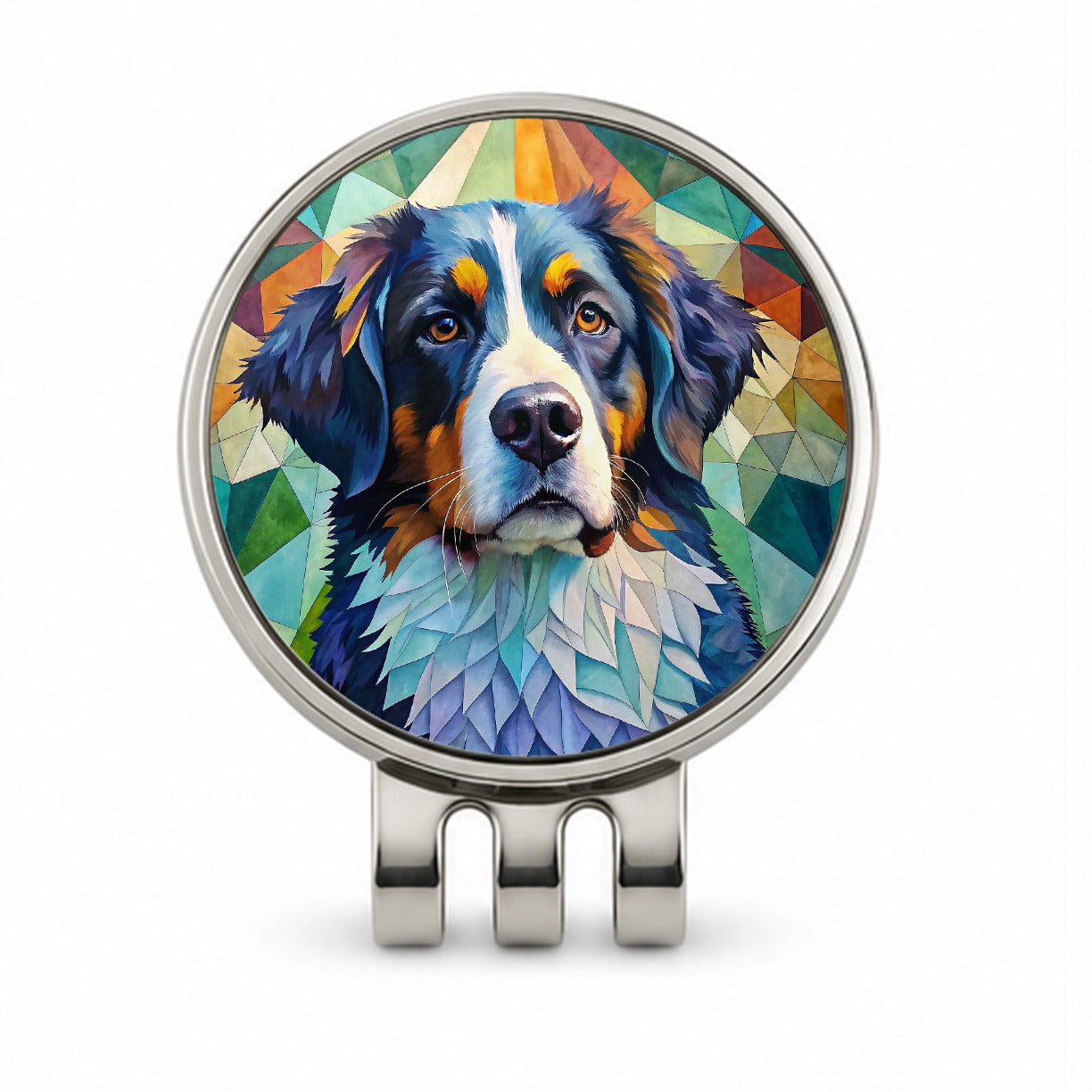 Bernese Mountain Dog Abstract Art Golf Hat Clip with Ball Marker