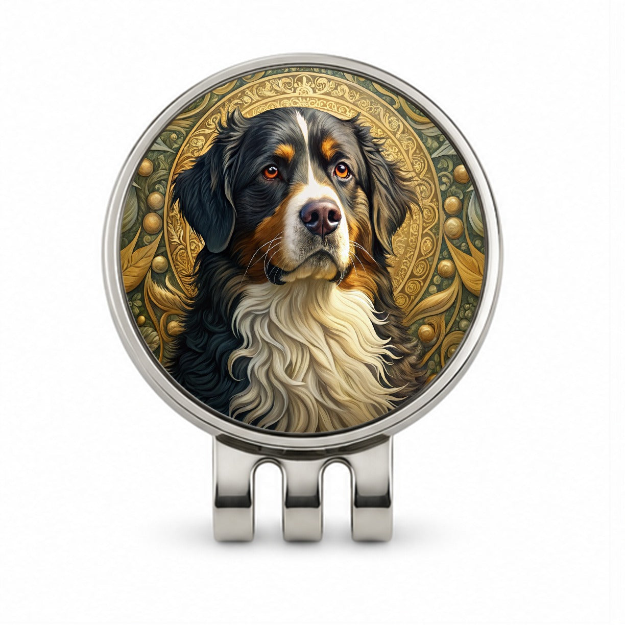 Bernese Mountain Dog Art Nouveau Golf Hat Clip with Ball Marker