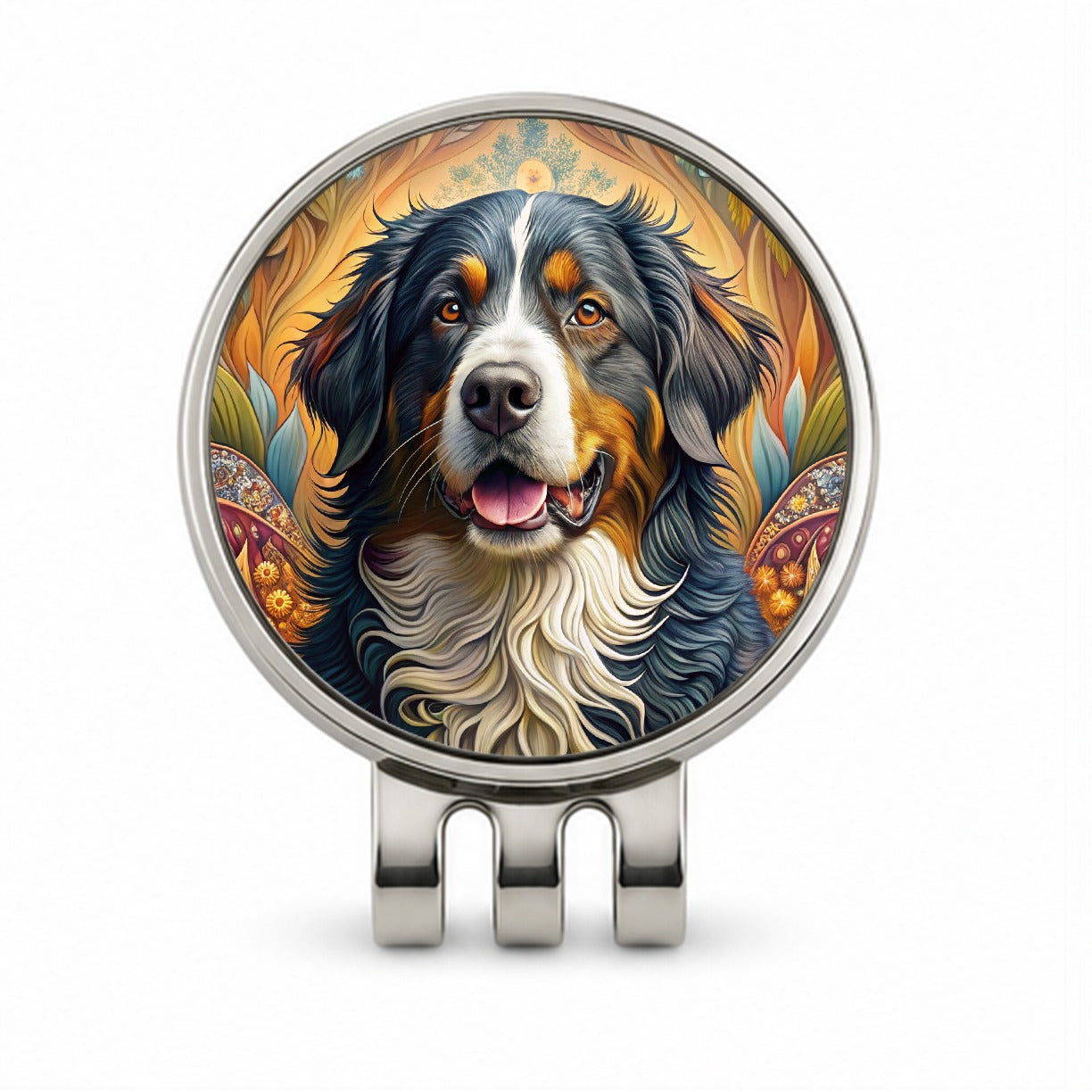 Bernese Mountain Dog Bohemian Art Golf Hat Clip with Ball Marker