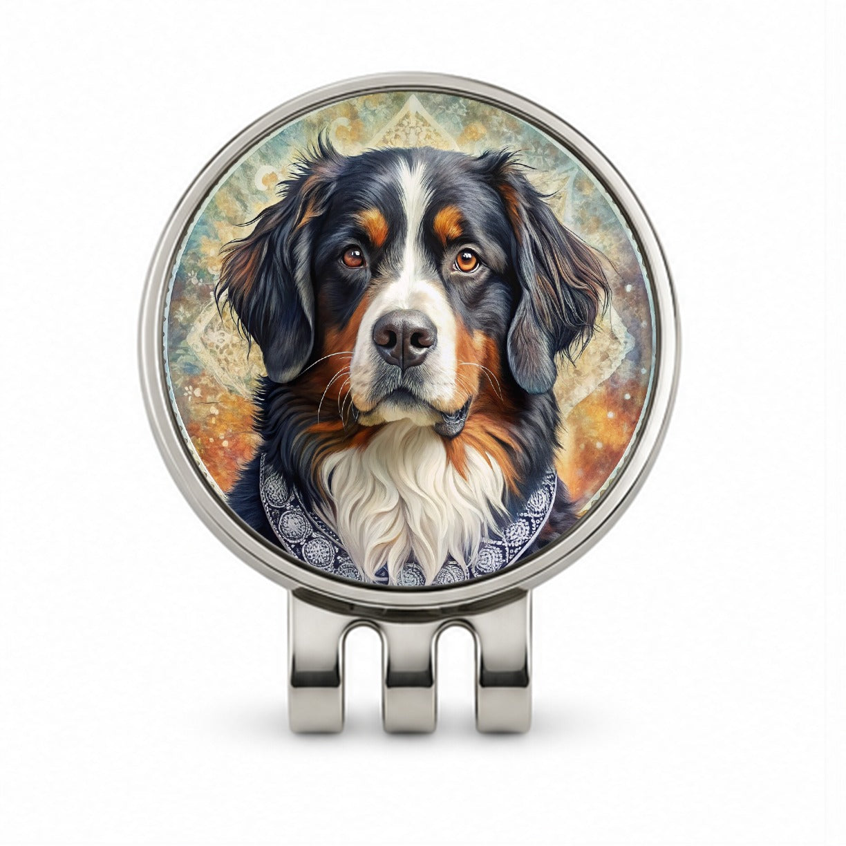 Bernese Mountain Dog French Bohemian Art Golf Hat Clip with Ball Marker