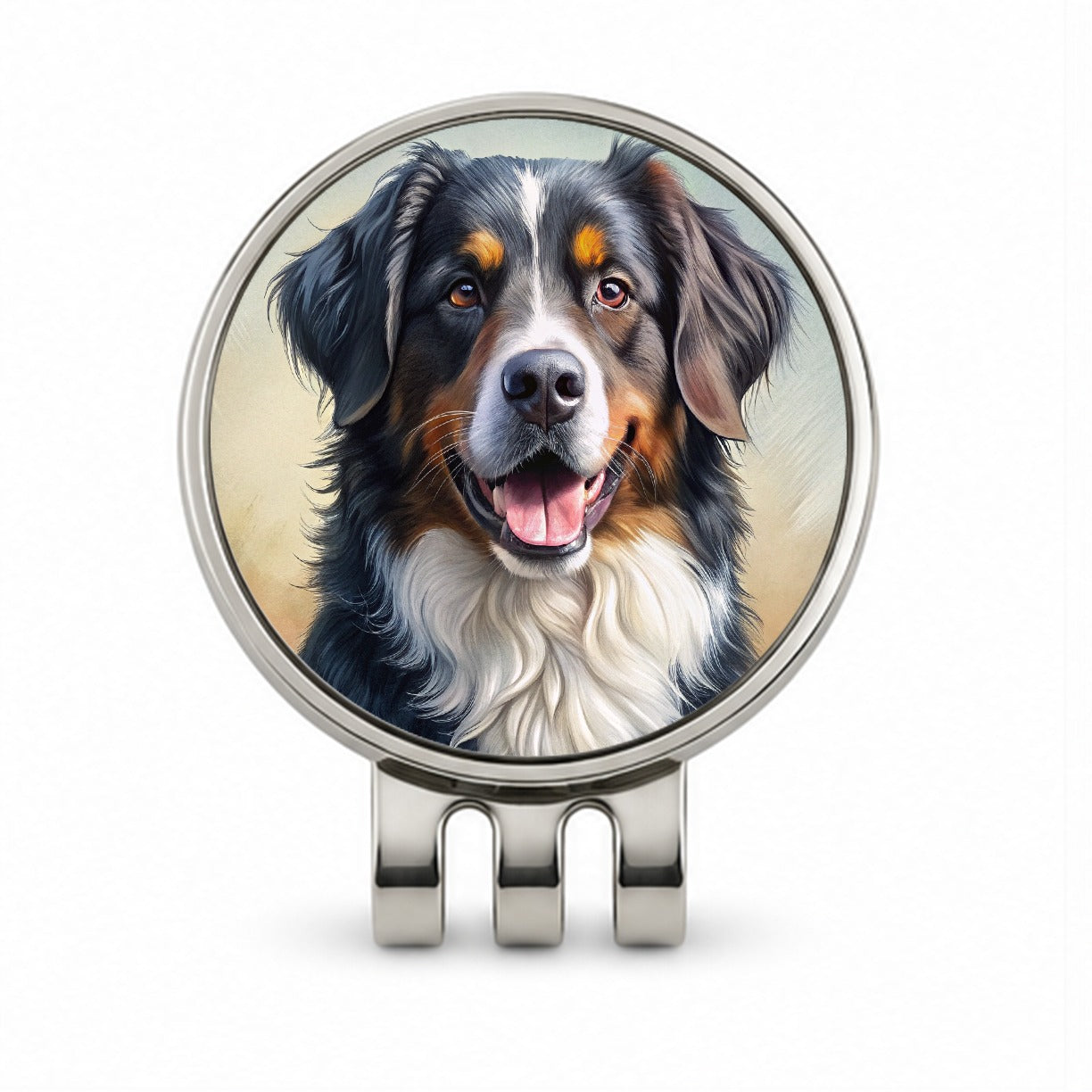 Bernese Mountain Dog Illustration Golf Hat Clip with Ball Marker