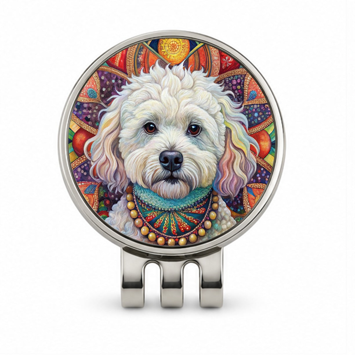 Bichon Frise Dog Bohemian Art Golf Hat Clip with Ball Marker