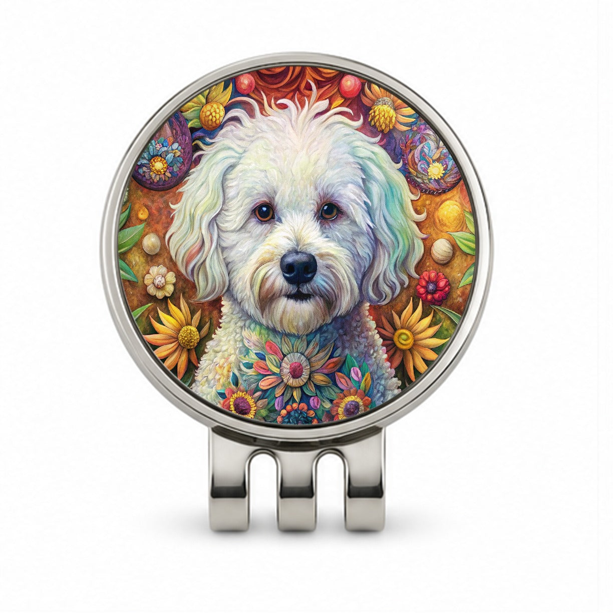 Bichon Frise Dog French Bohemian Art Golf Hat Clip with Ball Marker