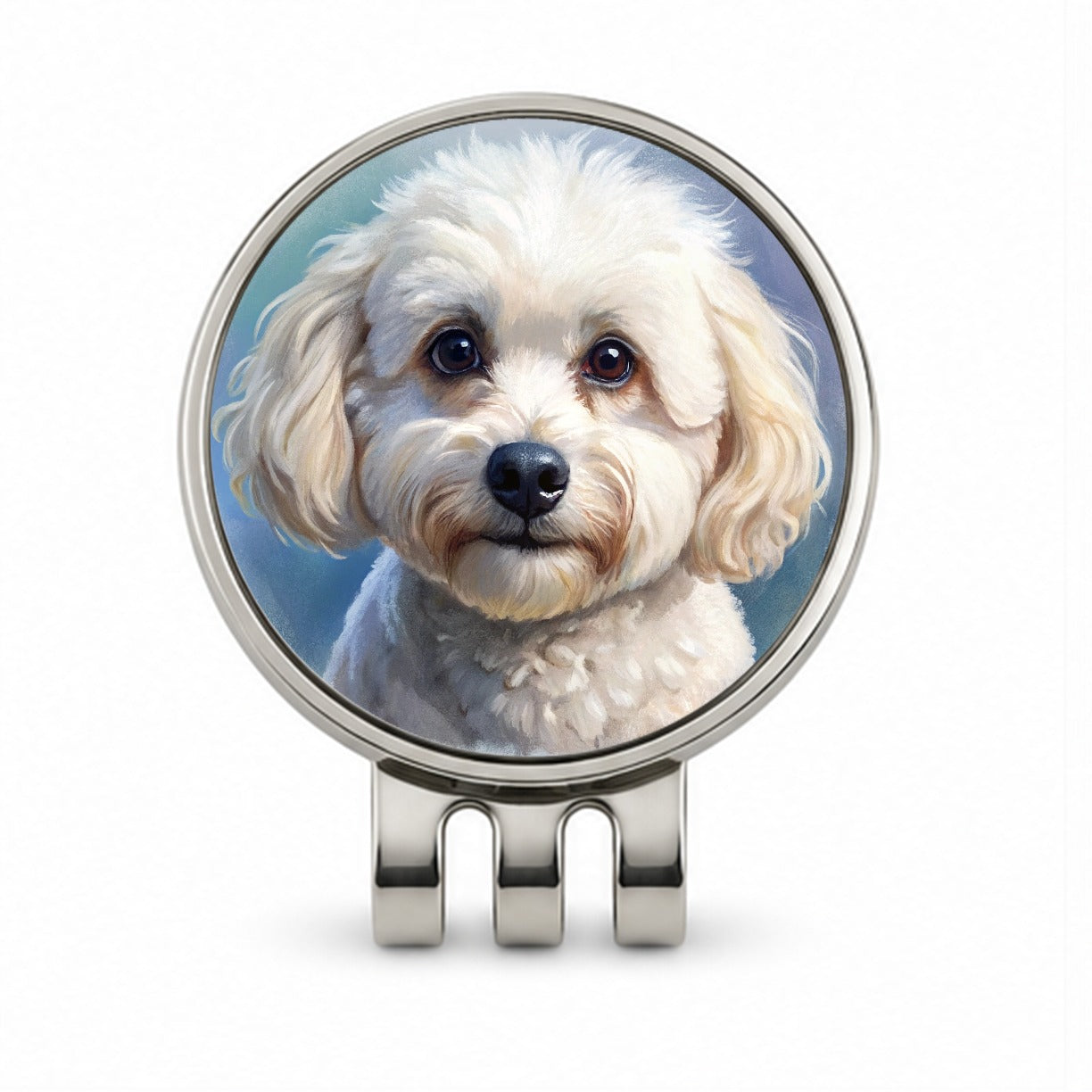 Bichon Frise Dog Illustration Golf Hat Clip with Ball Marker