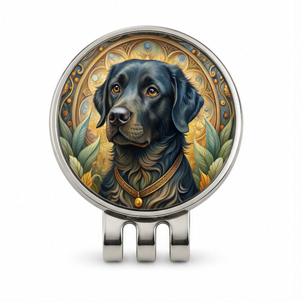 Black Labrador Retriever Dog Art Nouveau Golf Hat Clip with Ball Marker
