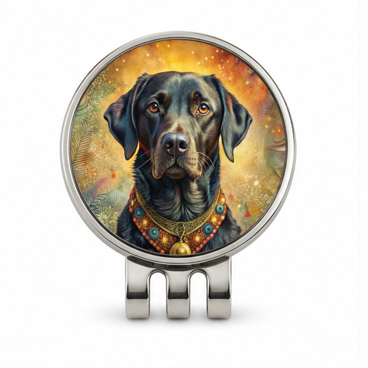 Black Labrador Retriever Dog Bohemian Art Golf Hat Clip with Ball Marker