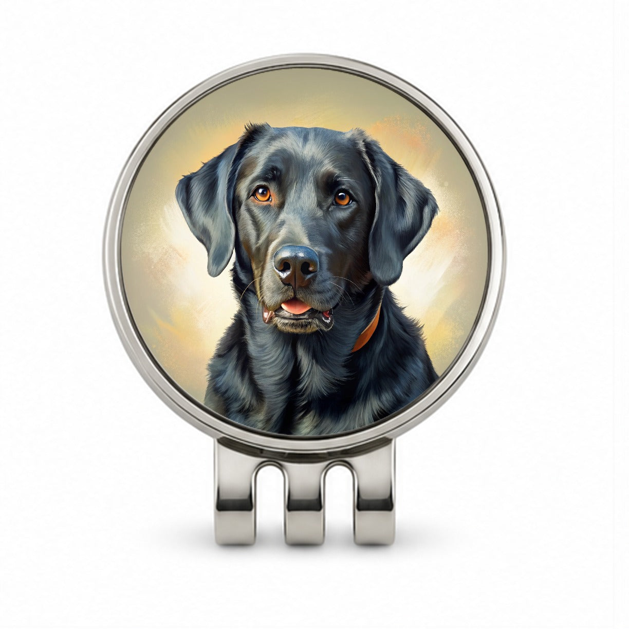 Black Labrador Retriever Dog Illustration Golf Hat Clip with Ball Marker