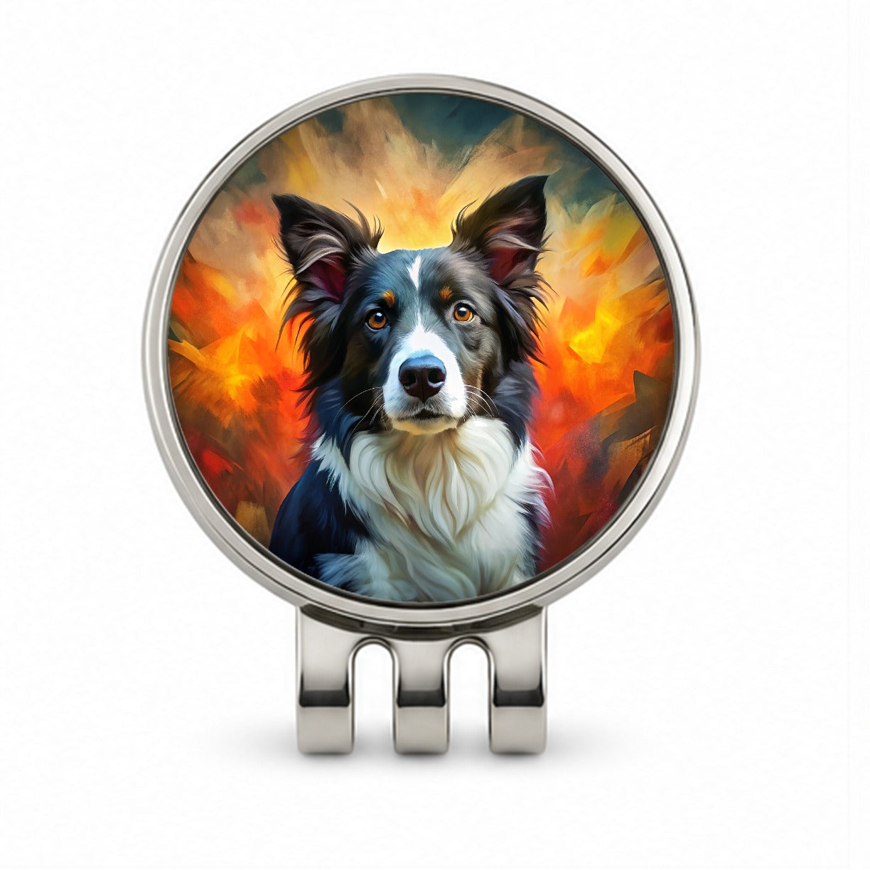 Border Collie Dog Expressionism Art Golf Hat Clip with Ball Marker