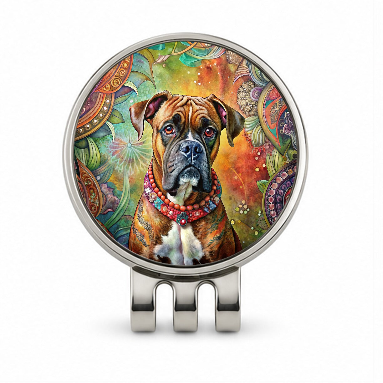 Boxer Dog Bohemian Art Golf Hat Clip with Ball Marker