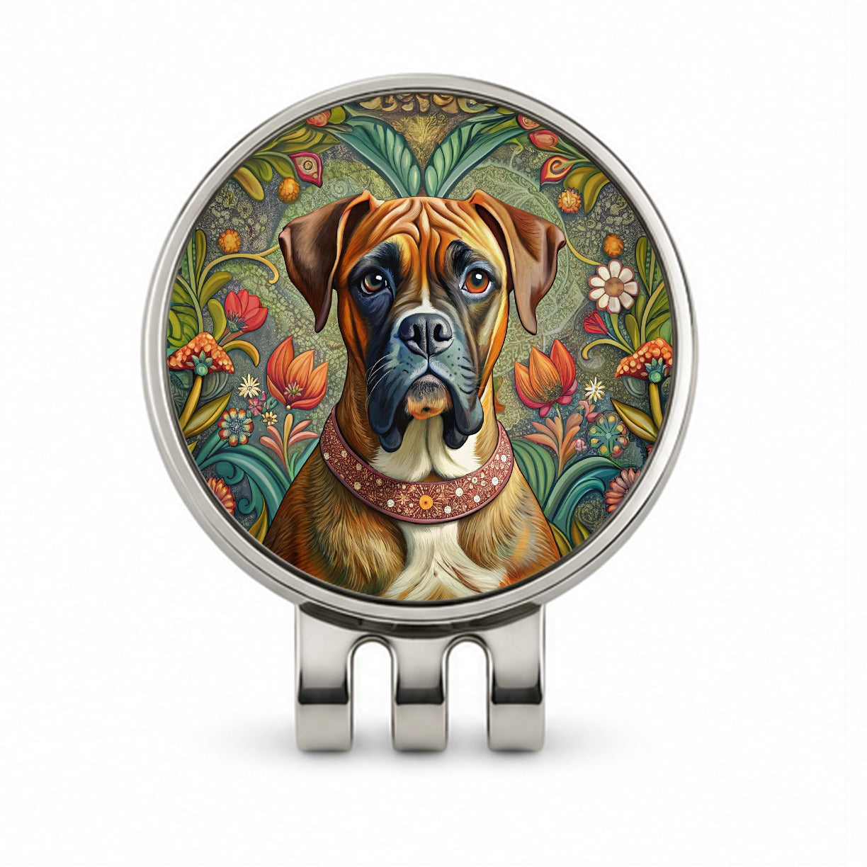 Boxer Dog French Bohemian Art Golf Hat Clip with Ball Marker