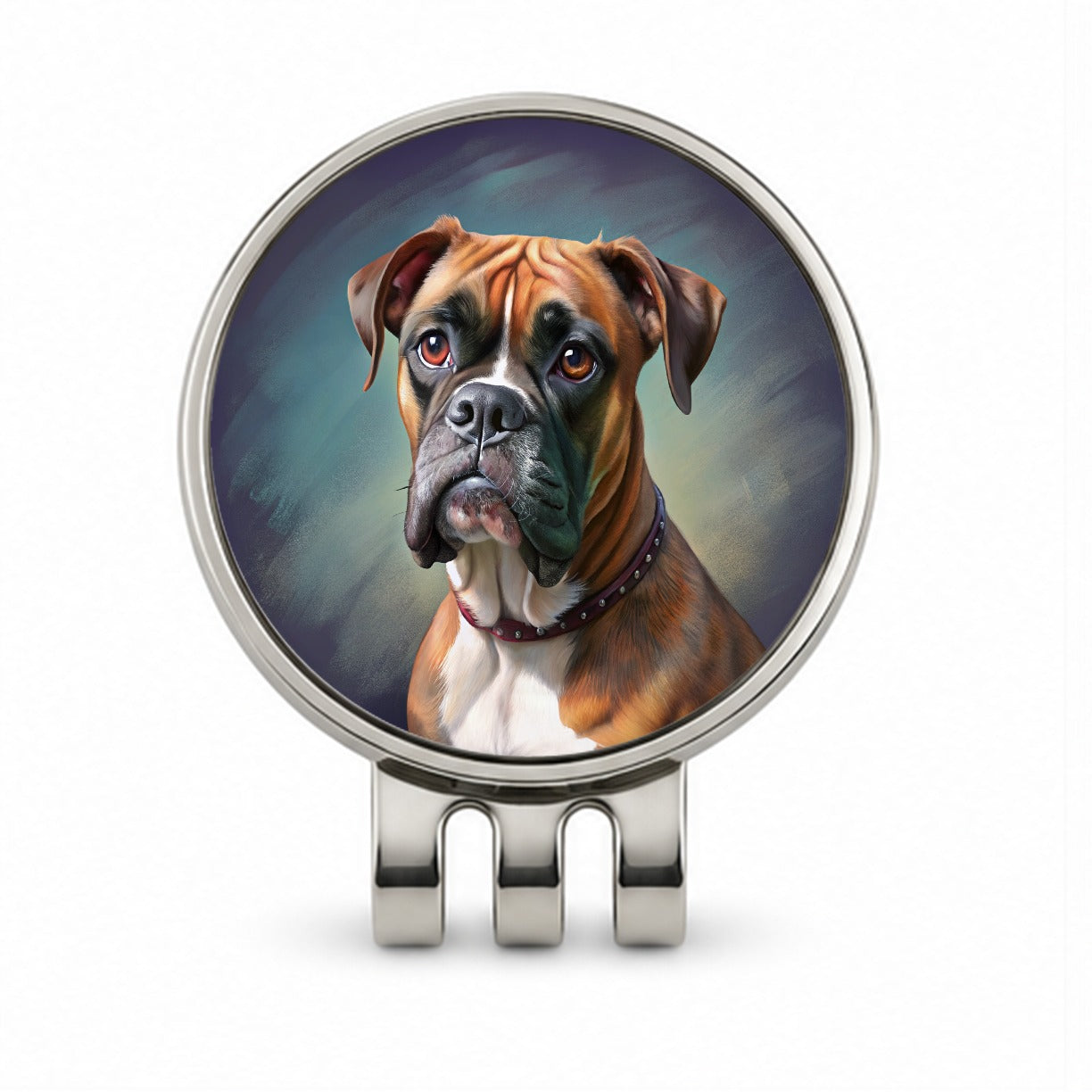 Boxer Dog Illustration Golf Hat Clip with Ball Marker