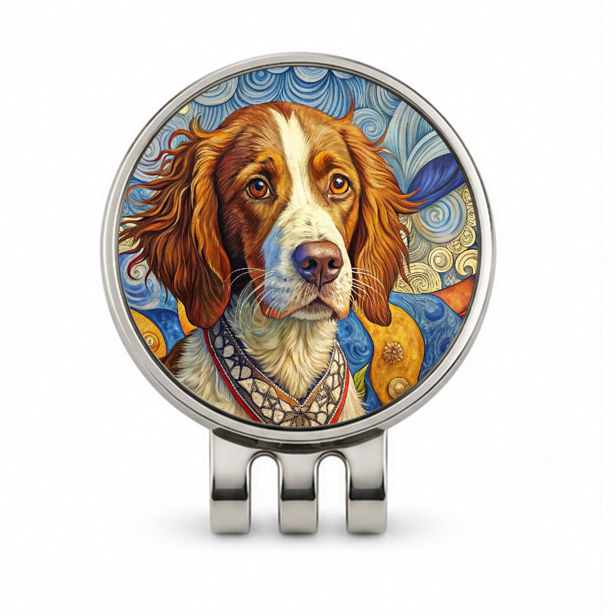 Brittany Spaniel Dog French Bohemian Art Golf Hat Clip with Ball Marker