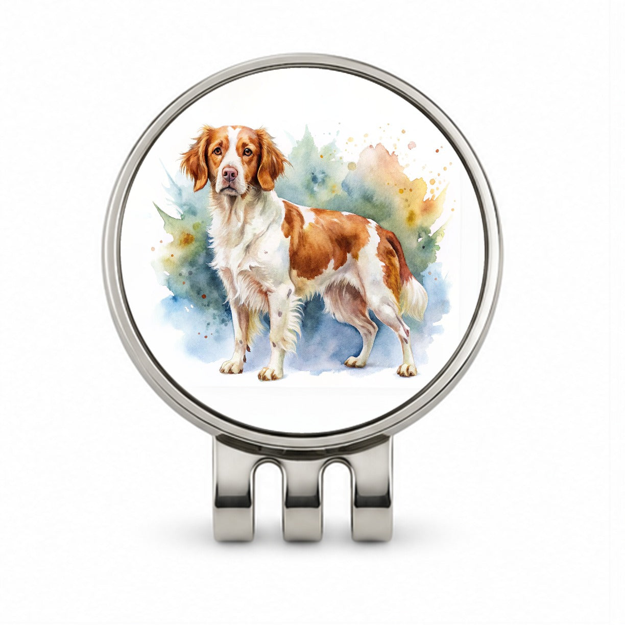 Brittany Spaniel Dog Watercolor Style Golf Hat Clip with Ball Marker