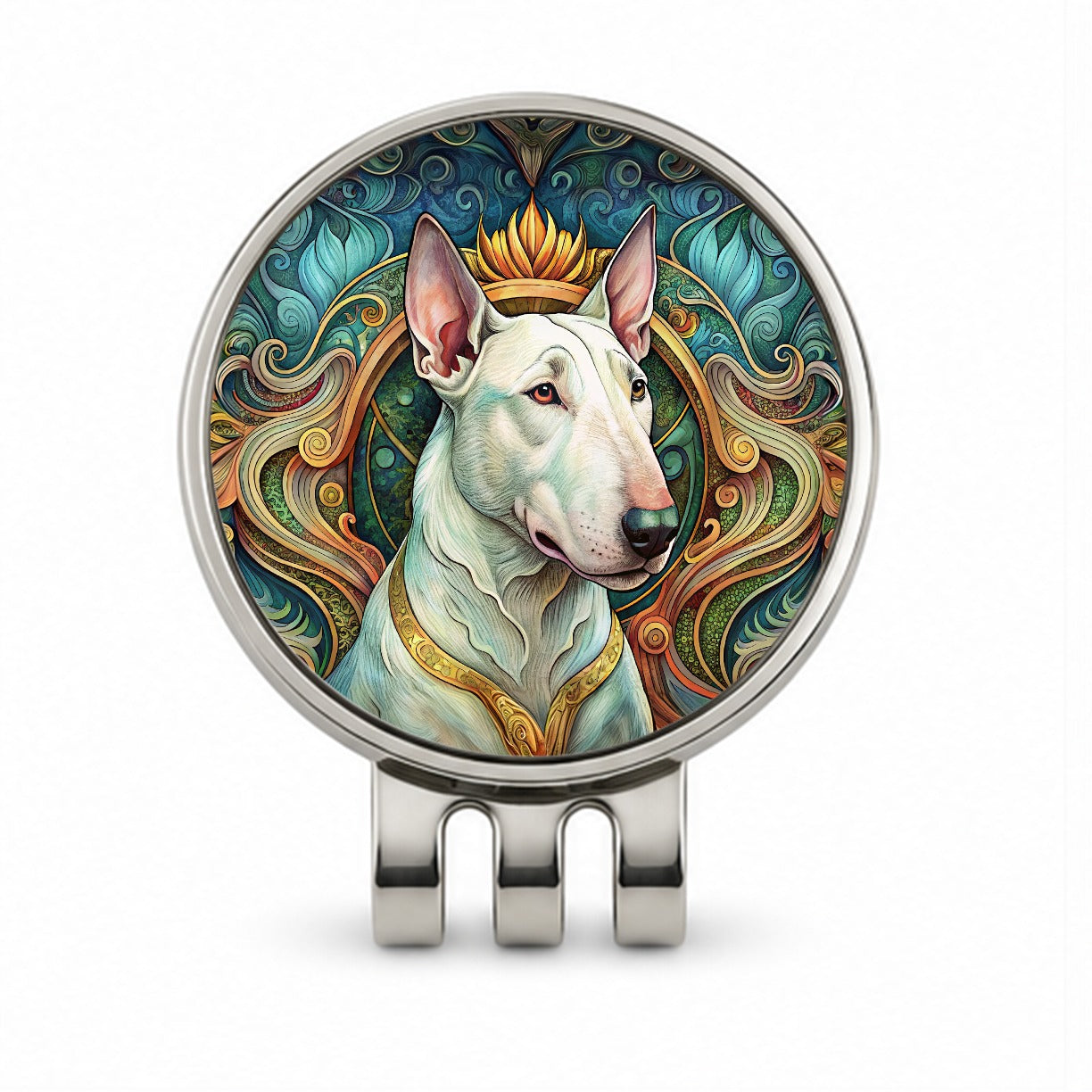 Bull Terrier Dog Art Nouveau Golf Hat Clip with Ball Marker