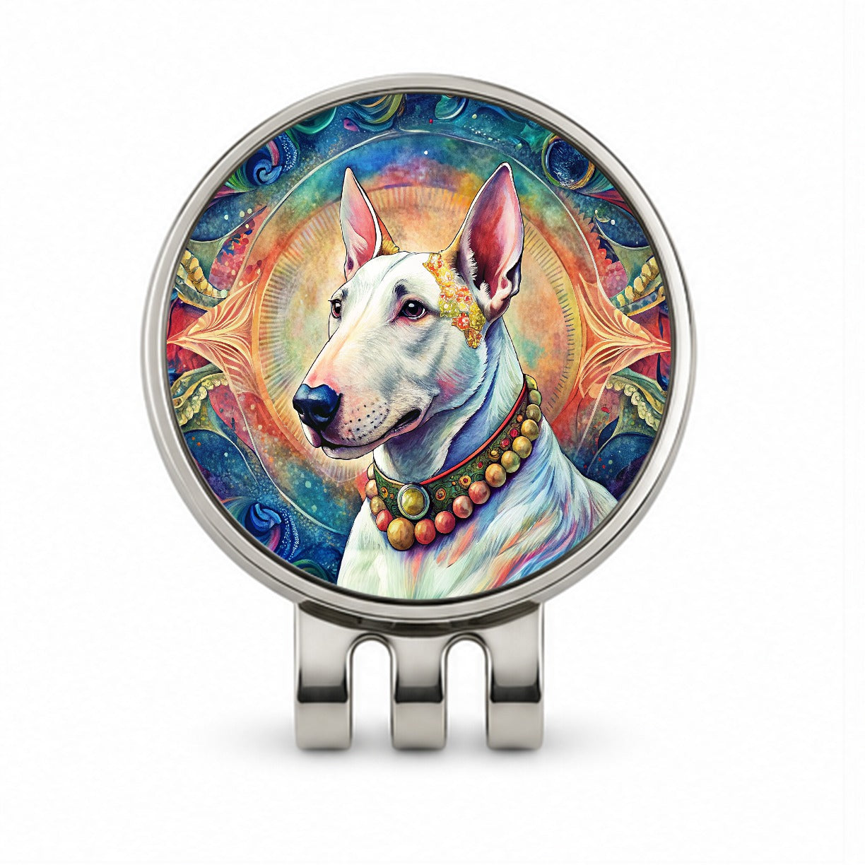 Bull Terrier Dog Bohemian Art Golf Hat Clip with Ball Marker