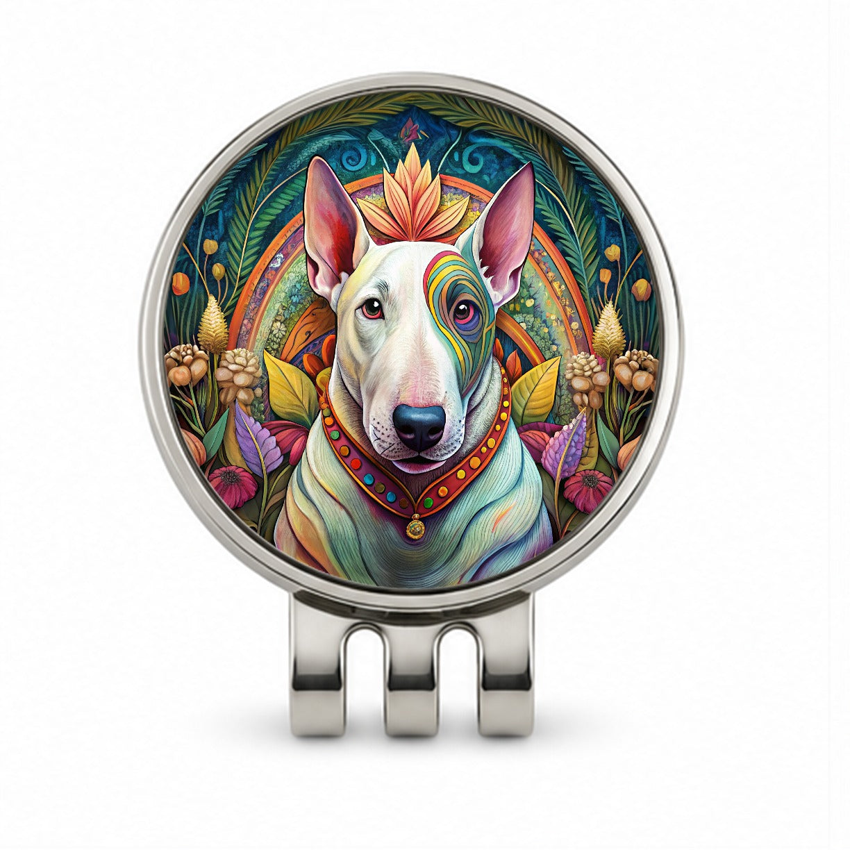 Bull Terrier Dog French Bohemian Art Golf Hat Clip with Ball Marker