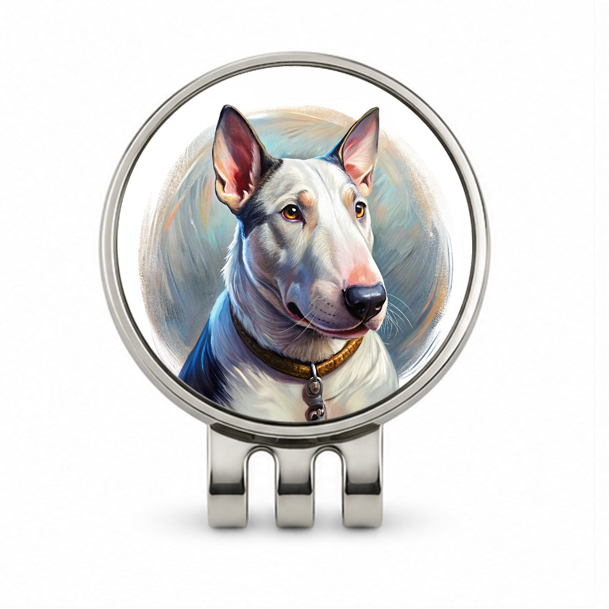 Bull Terrier Dog Illustration Golf Hat Clip with Ball Marker