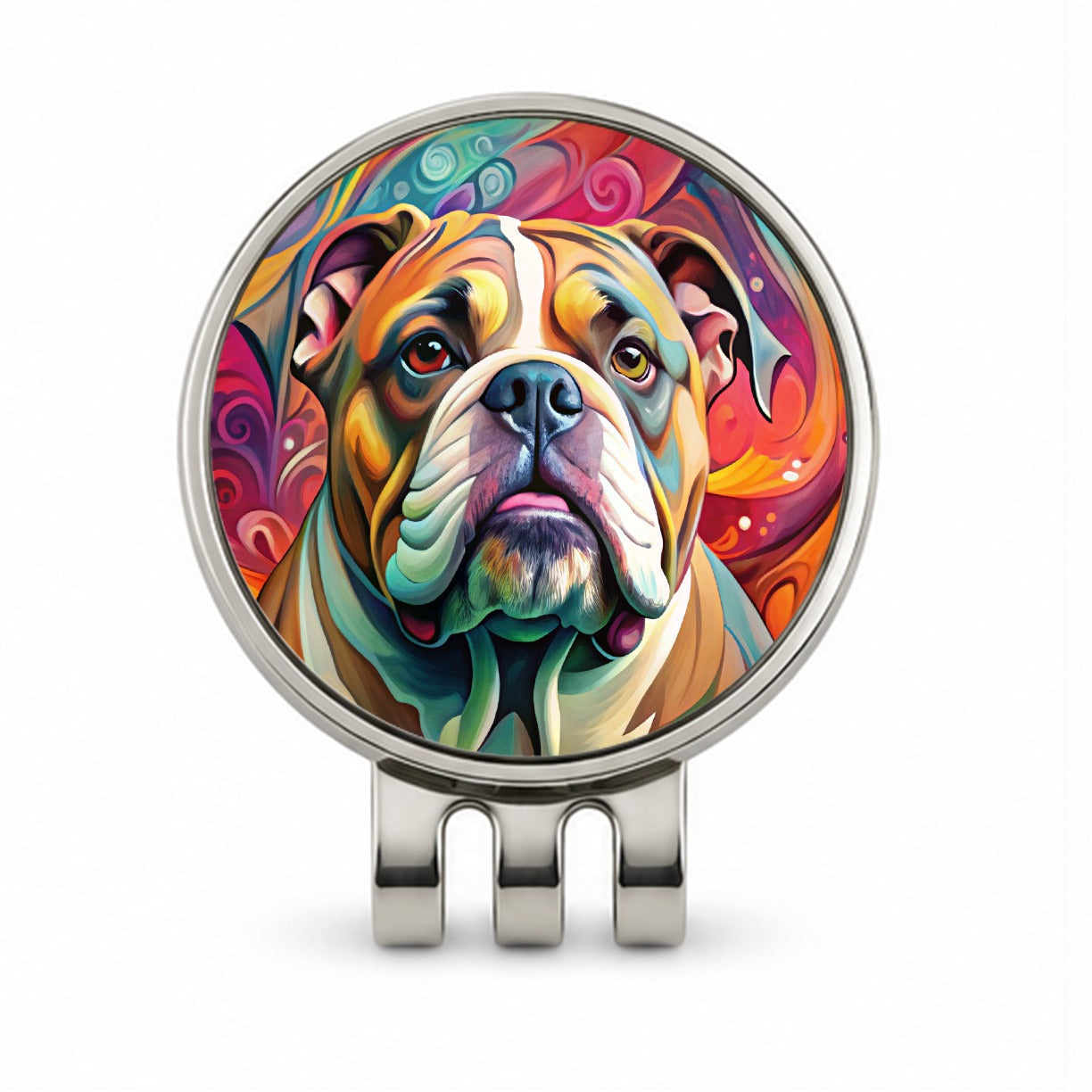 Bulldog Dog Abstract Art Golf Hat Clip with Ball Marker