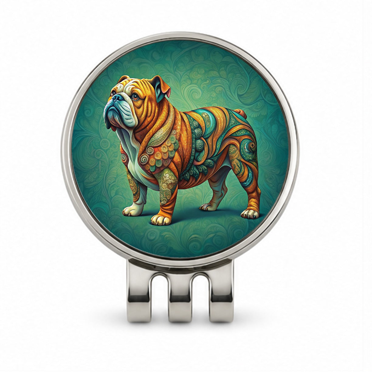 Bulldog Dog Art Nouveau Golf Hat Clip with Ball Marker