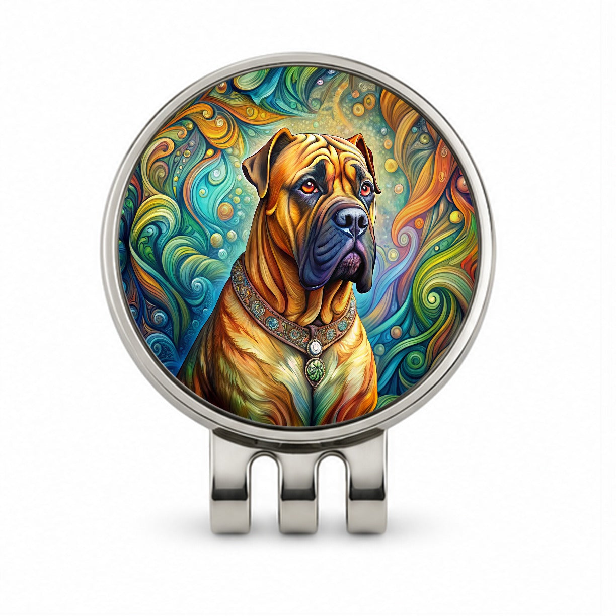 Bullmastiff Dog Bohemian Art Golf Hat Clip with Ball Marker