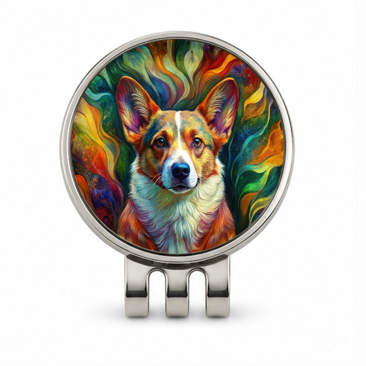 Cardigan Welsh Corgi Dog Abstract Art Golf Hat Clip with Ball Marker