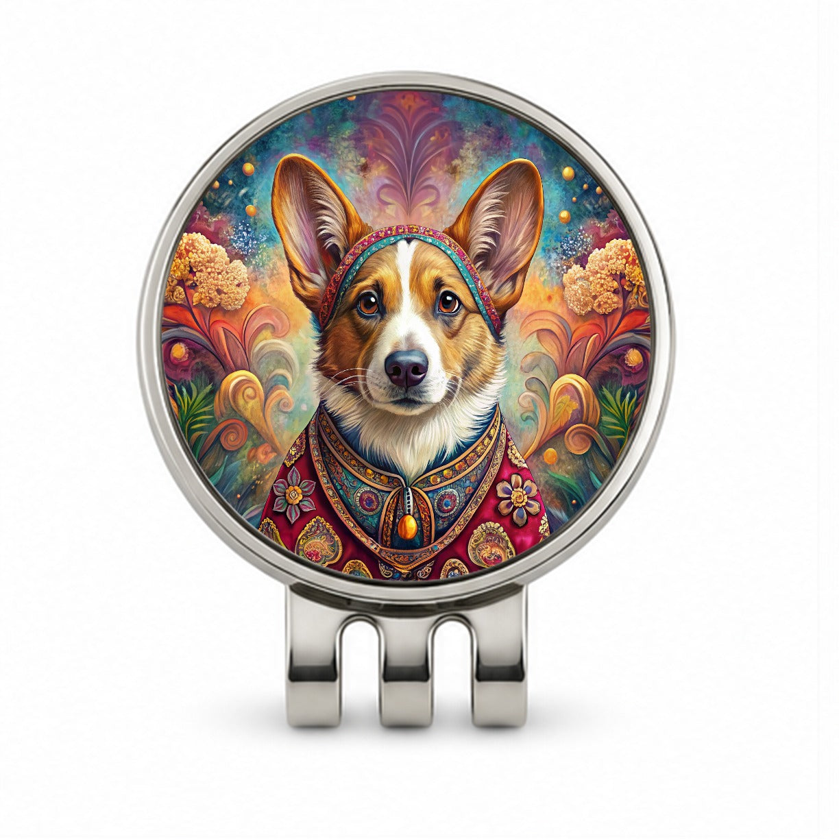 Cardigan Welsh Corgi Dog Bohemian Art Golf Hat Clip with Ball Marker