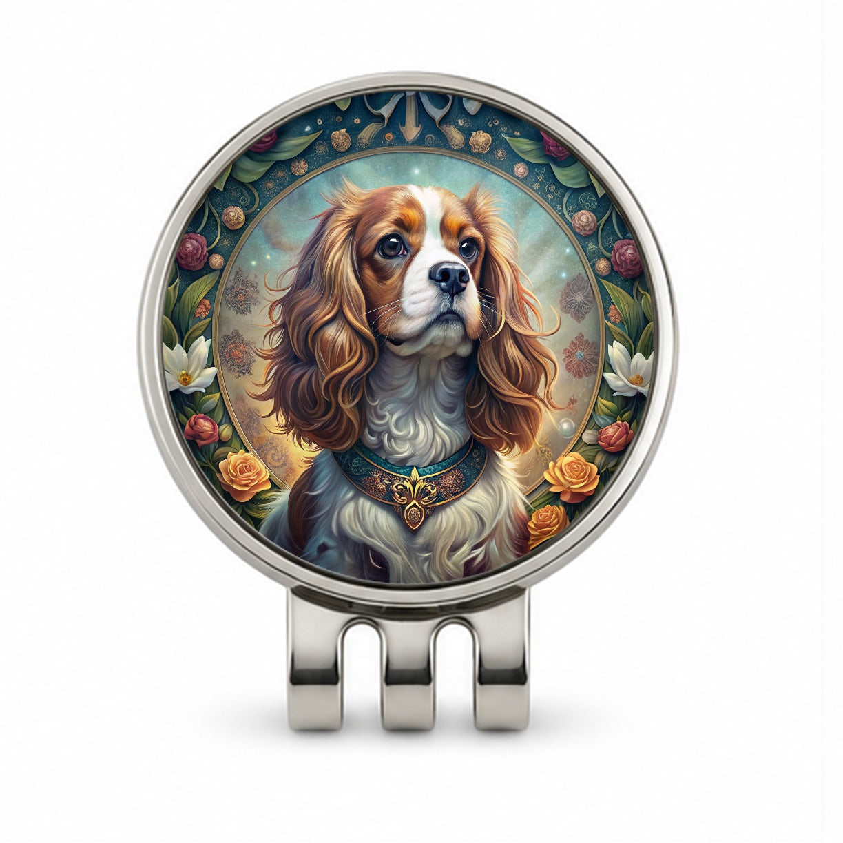 Cavalier King Charles Spaniel Dog Art Nouveau Golf Hat Clip with Ball Marker