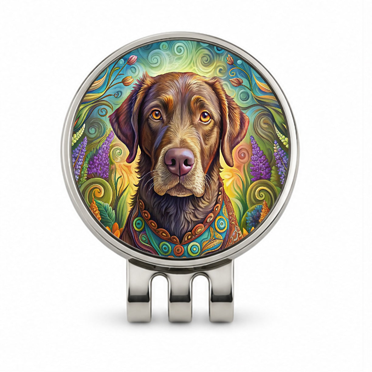 Chesapeake Bay Retriever Dog Bohemian Art Golf Hat Clip with Ball Marker