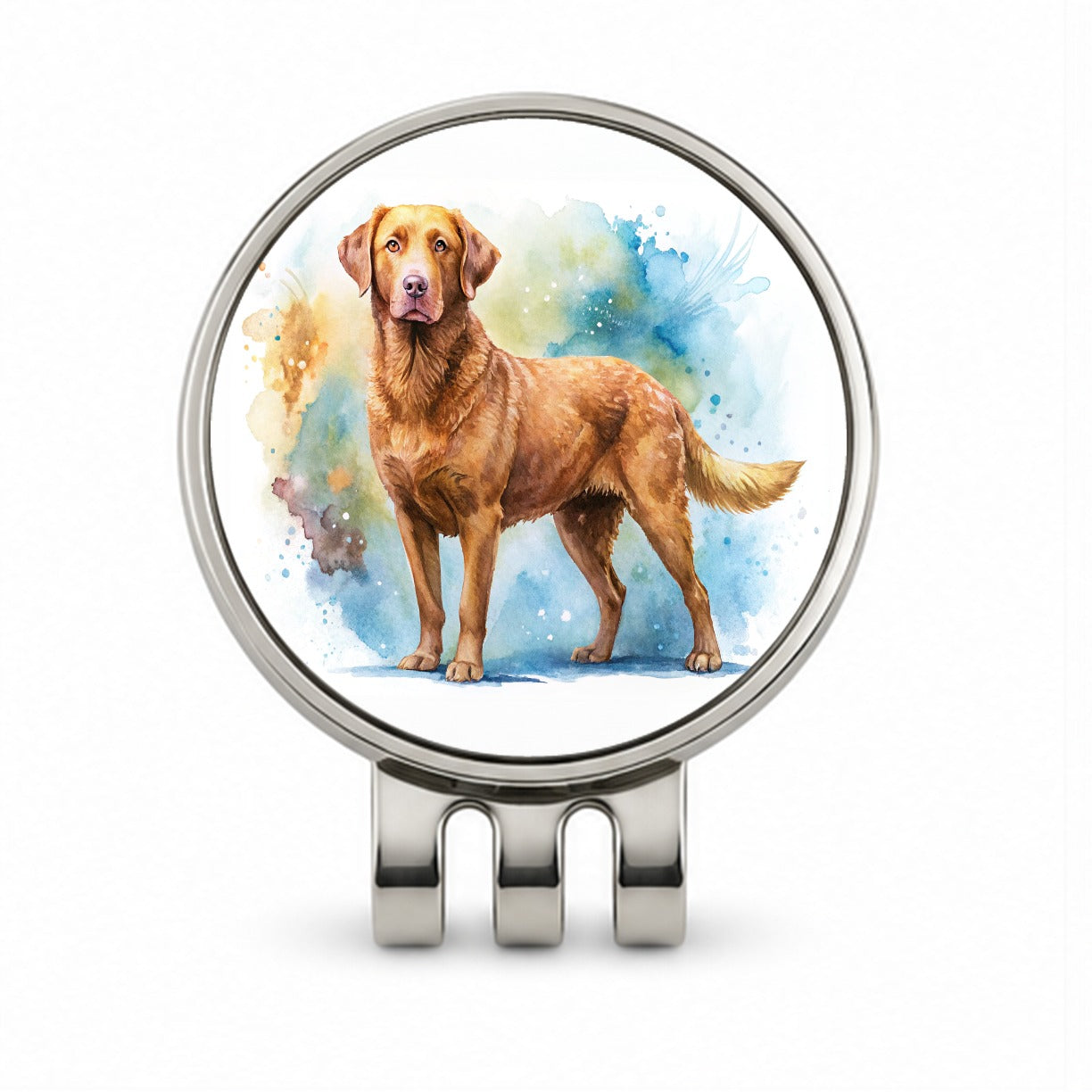 Chesapeake Bay Retriever Dog Watercolor Style Golf Hat Clip with Ball Marker