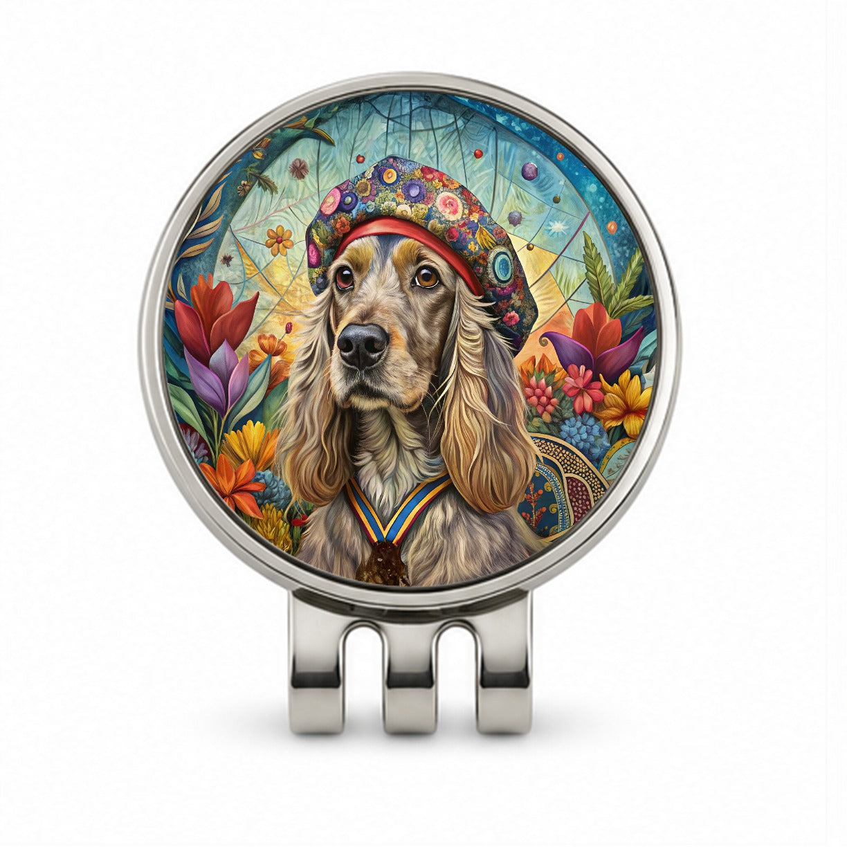 Cocker Spaniel Dog French Bohemian Art Golf Hat Clip with Ball Marker