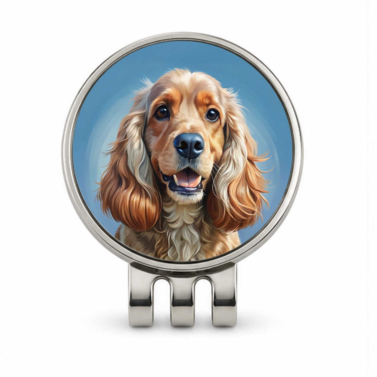 Cocker Spaniel Dog Illustration Golf Hat Clip with Ball Marker