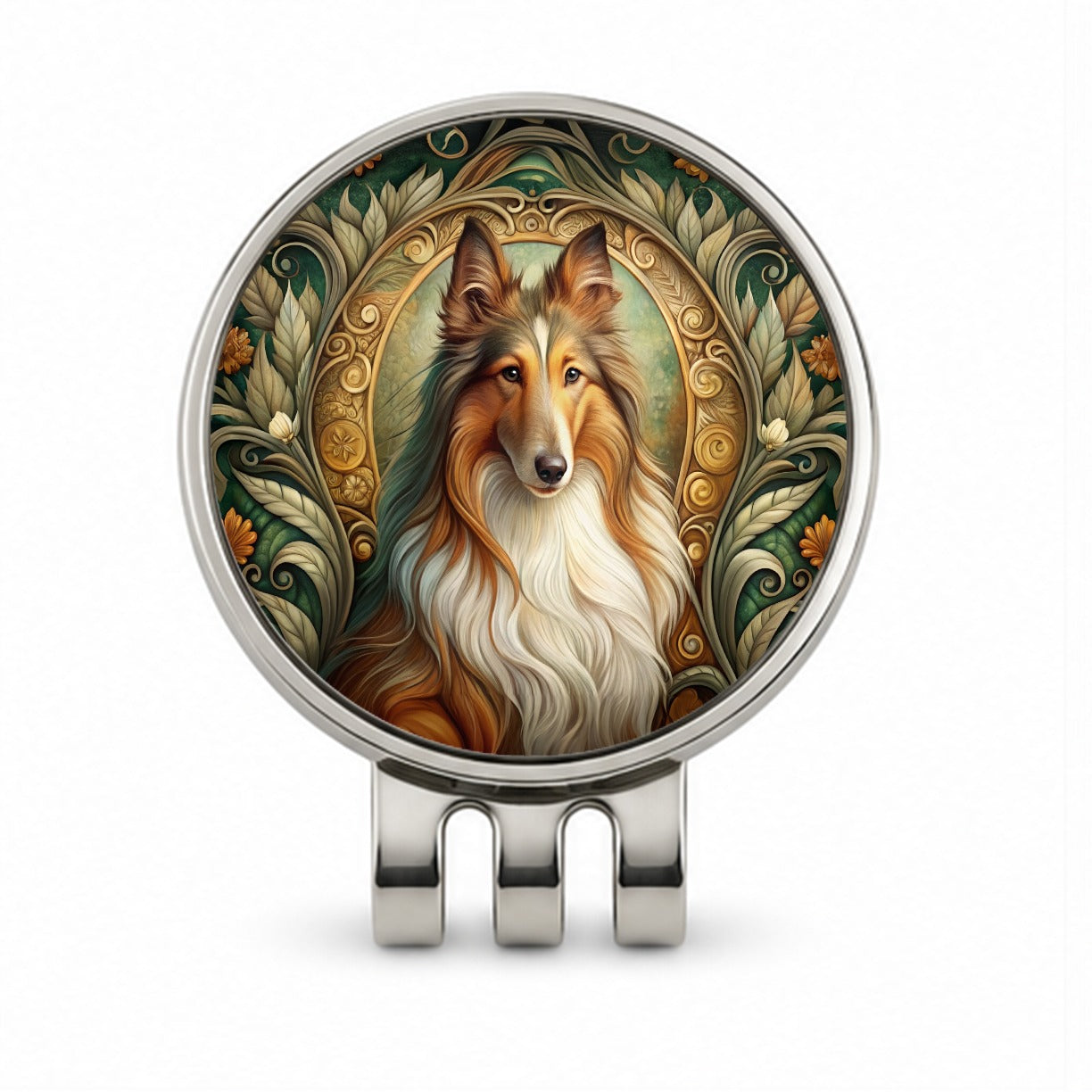 Collie Dog Art Nouveau Golf Hat Clip with Ball Marker