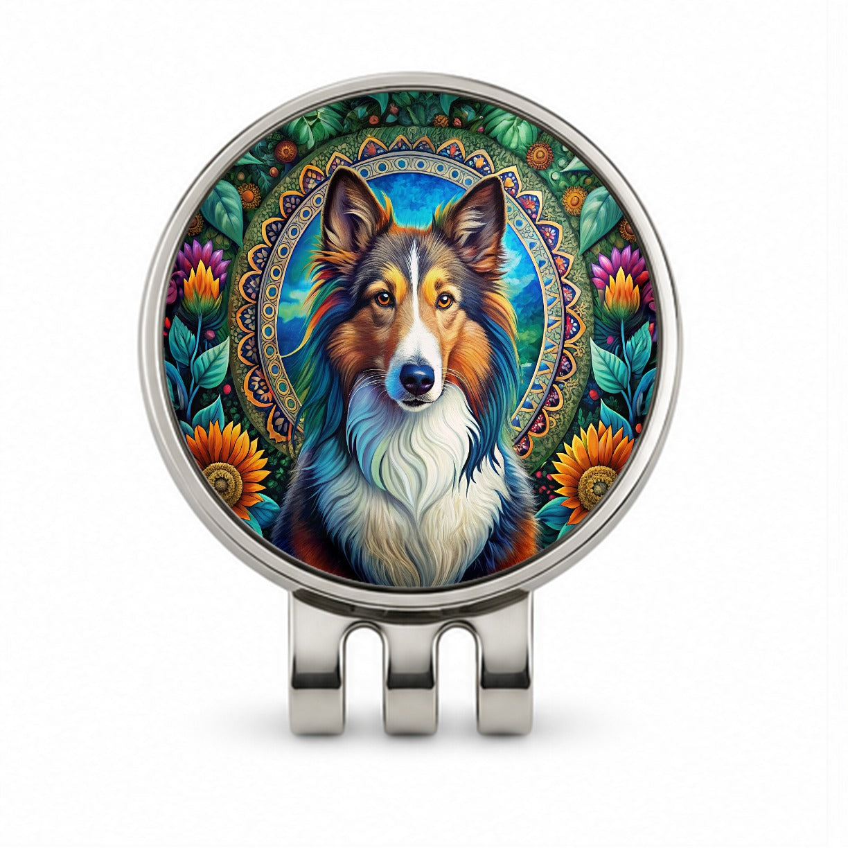 Collie Dog Bohemian Art Golf Hat Clip with Ball Marker