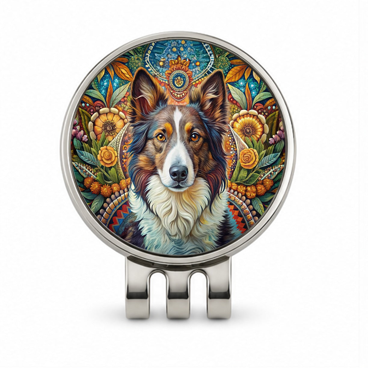 Collie Dog French Bohemian Art Golf Hat Clip with Ball Marker
