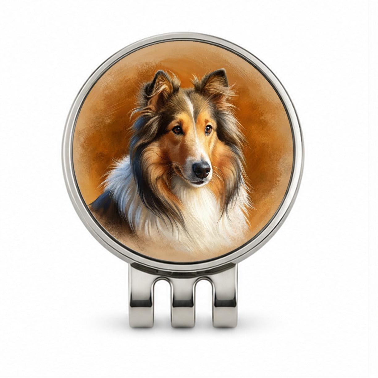 Collie Dog Illustration Golf Hat Clip with Ball Marker