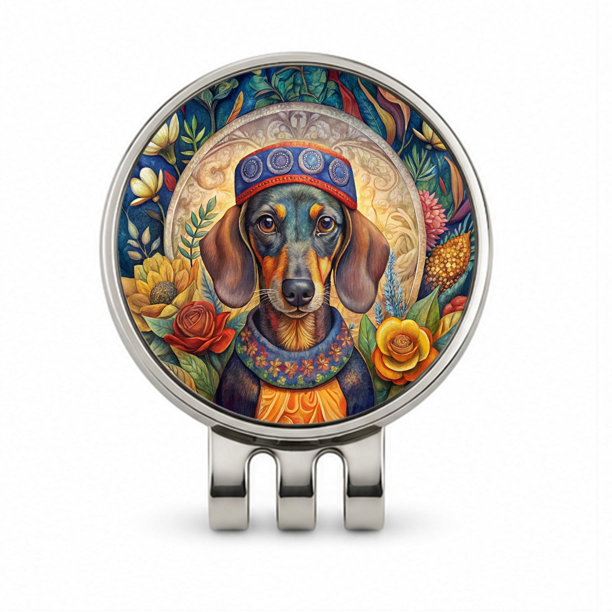 Dachshund Dog French Bohemian Art Golf Hat Clip with Ball Marker