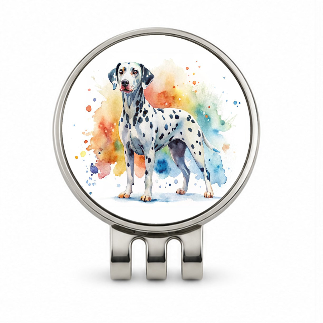 Dalmatian Dog Watercolor Style Golf Hat Clip with Ball Marker