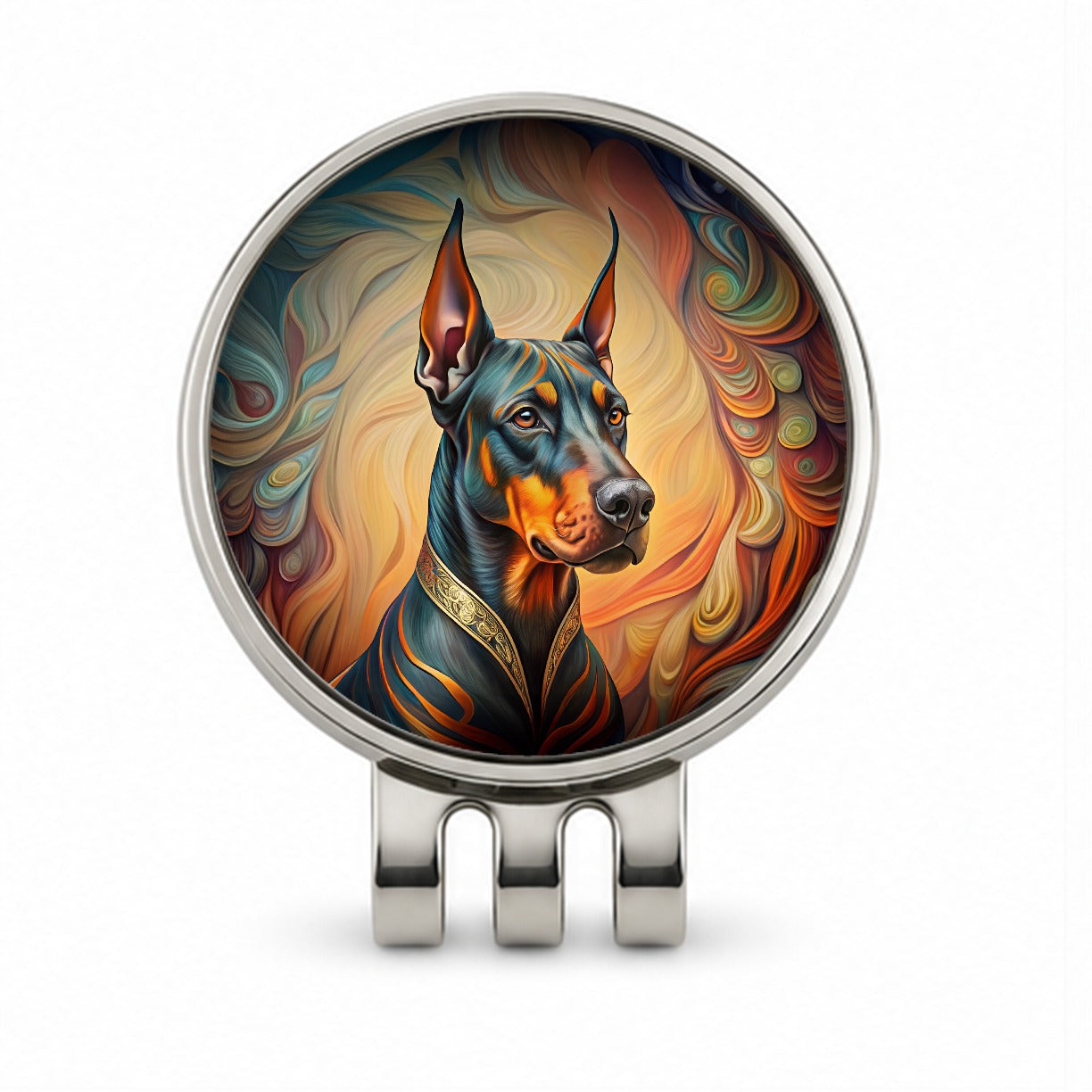 Doberman Pinscher Dog Art Nouveau Golf Hat Clip with Ball Marker