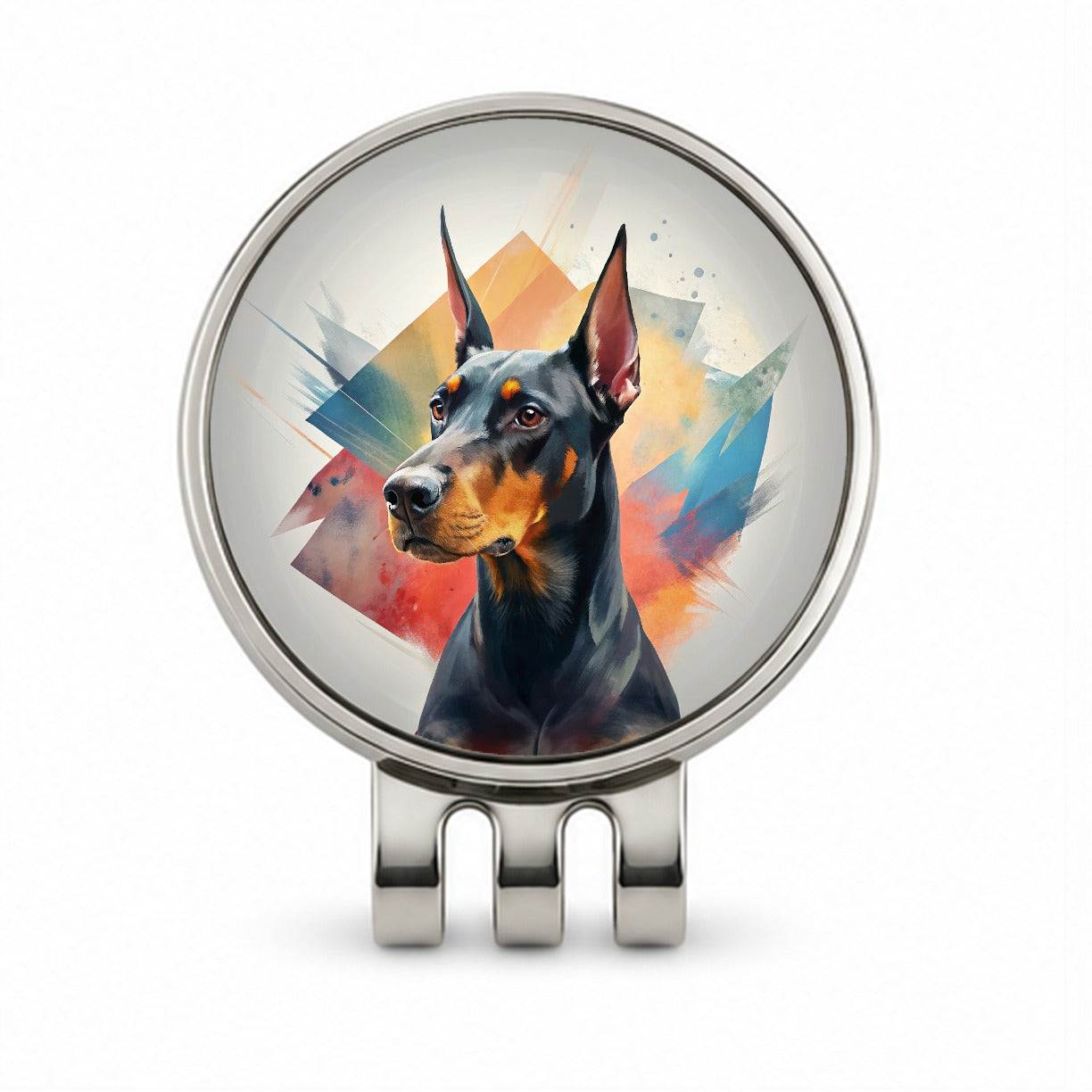 Doberman Pinscher Dog Contemporary Art Golf Hat Clip with Ball Marker