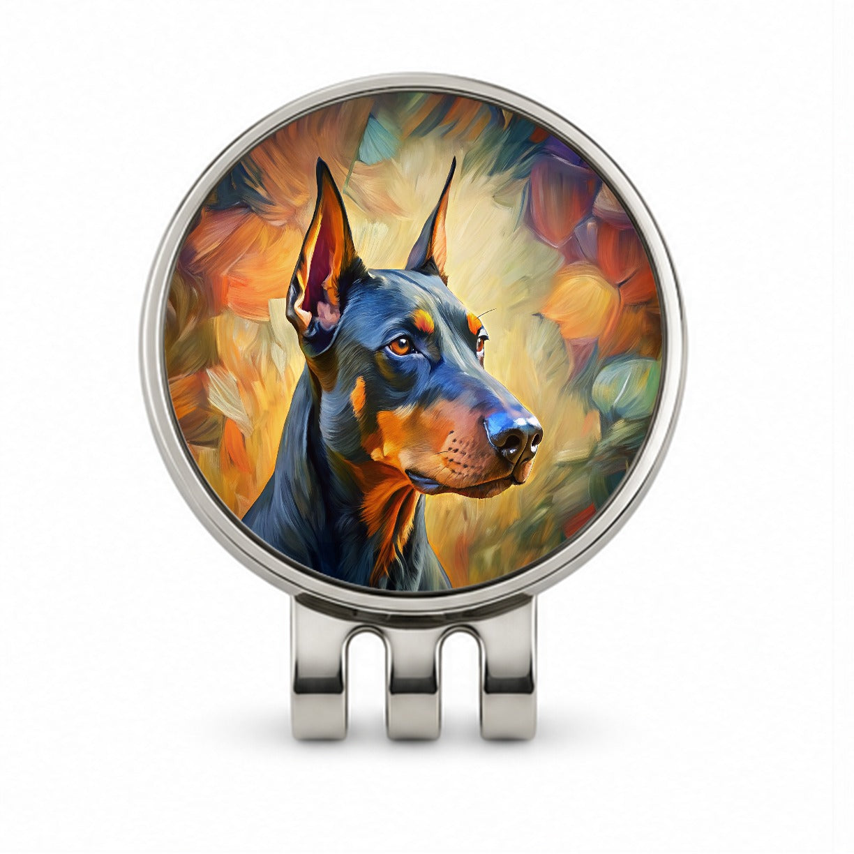 Doberman Pinscher Dog Expressionism Art Golf Hat Clip with Ball Marker