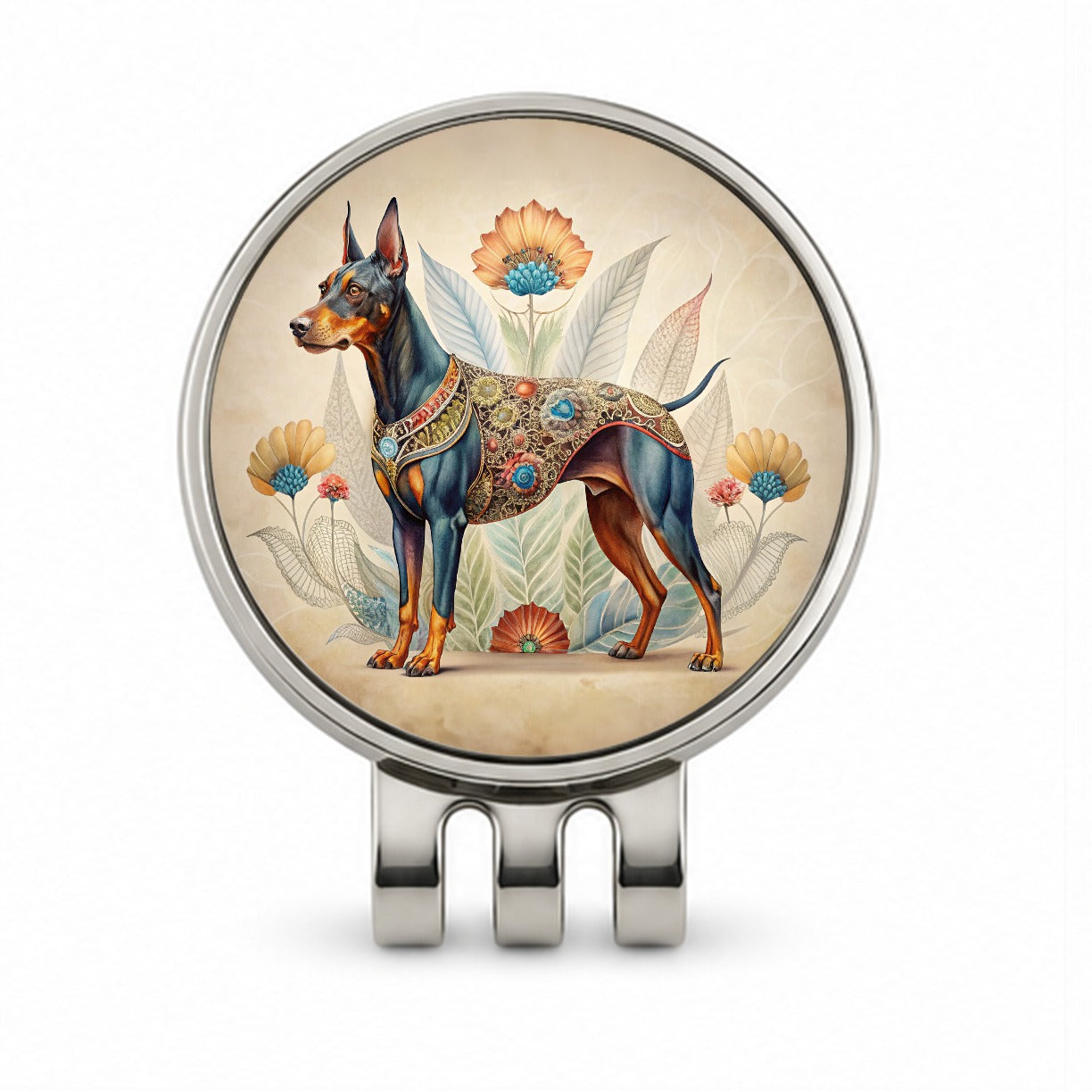 Doberman Pinscher Dog French Bohemian Art Golf Hat Clip with Ball Marker
