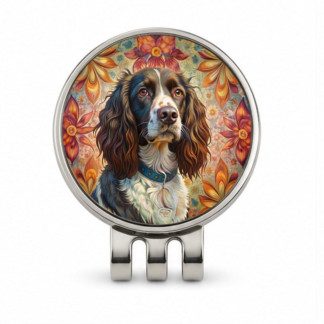 English Springer Spaniel Dog French Bohemian Art Golf Hat Clip with Ball Marker