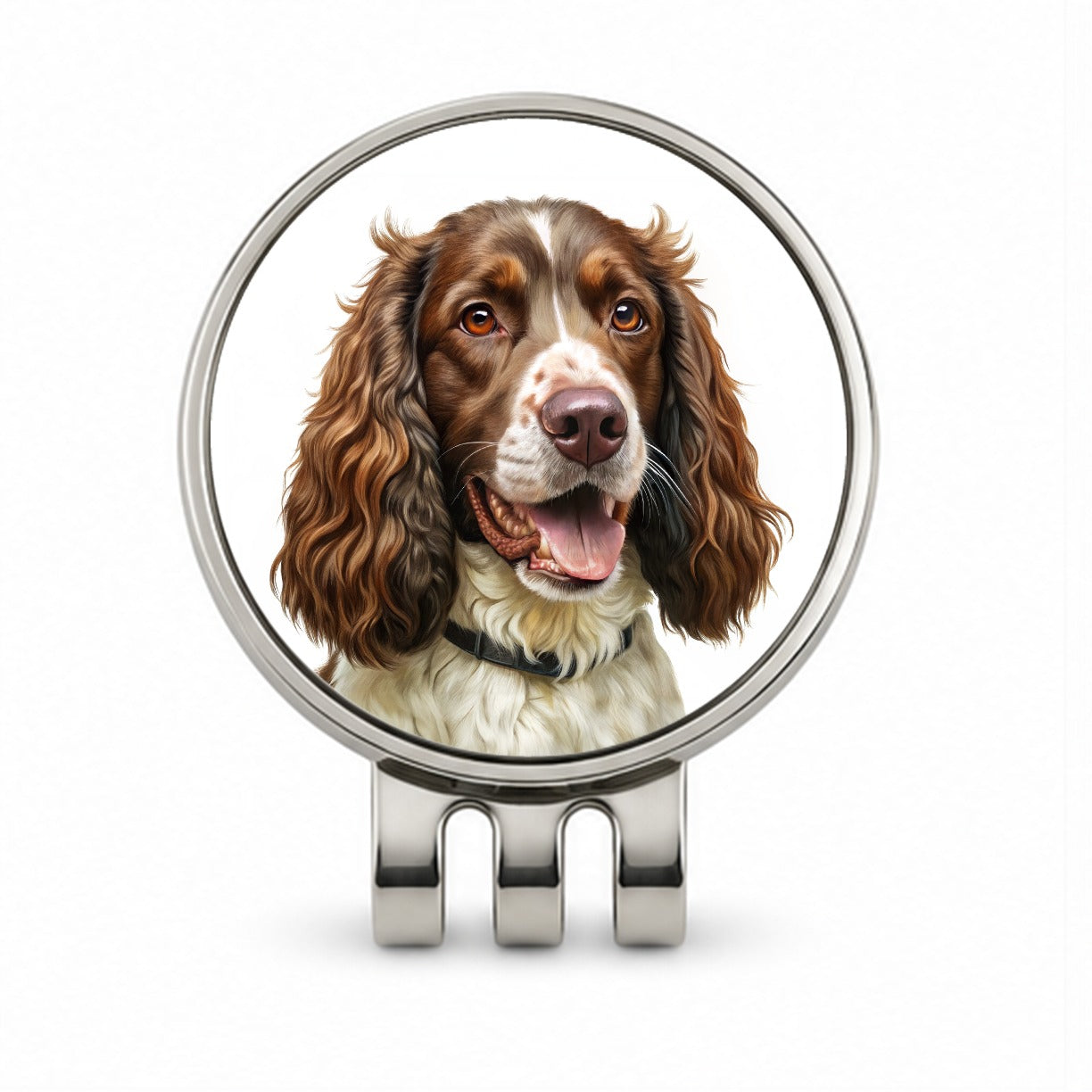 English Springer Spaniel Dog Illustration Golf Hat Clip with Ball Marker