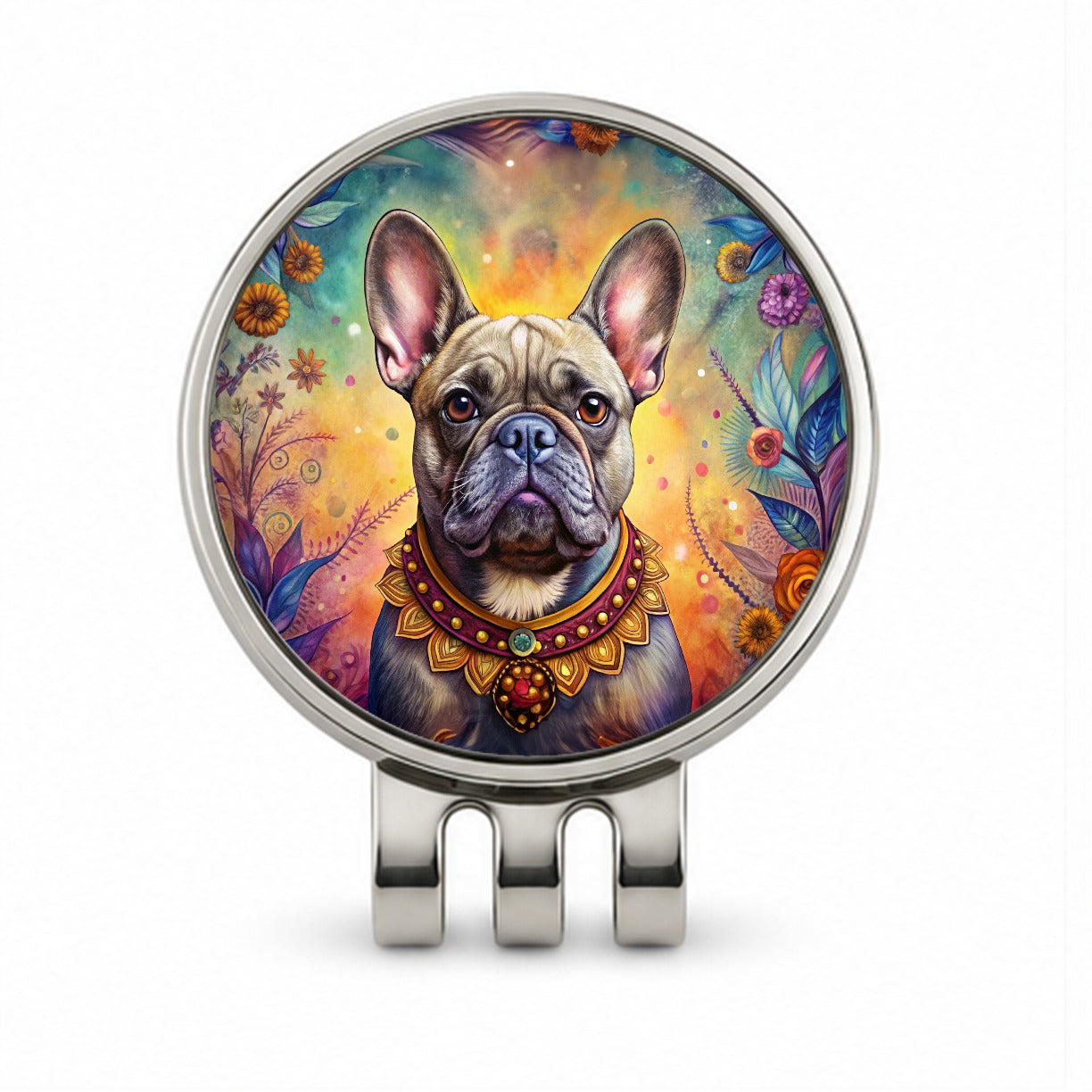French Bulldog Frenchie Dog Bohemian Art Golf Hat Clip with Ball Marker
