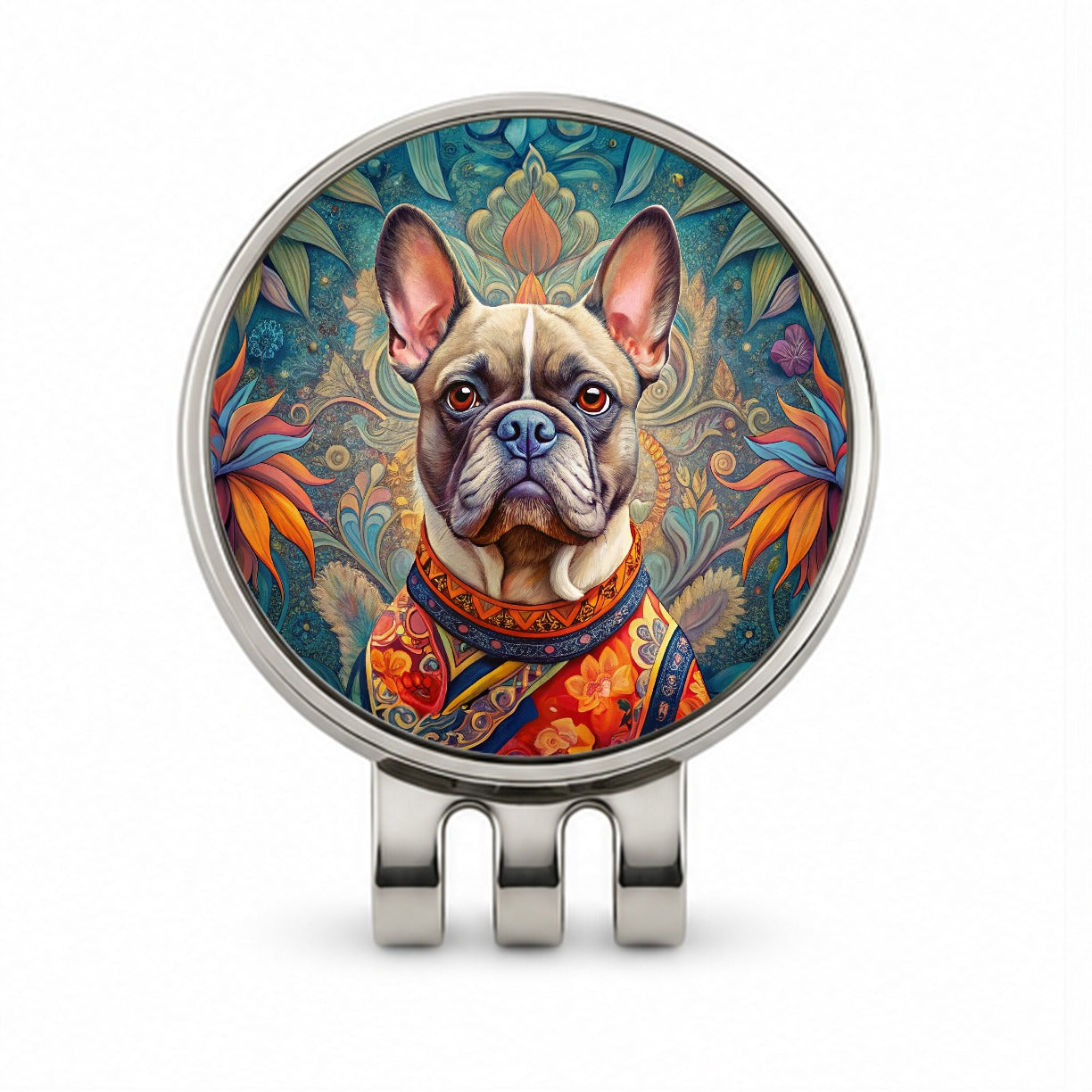French Bulldog Frenchie Dog French Bohemian Art Golf Hat Clip with Ball Marker