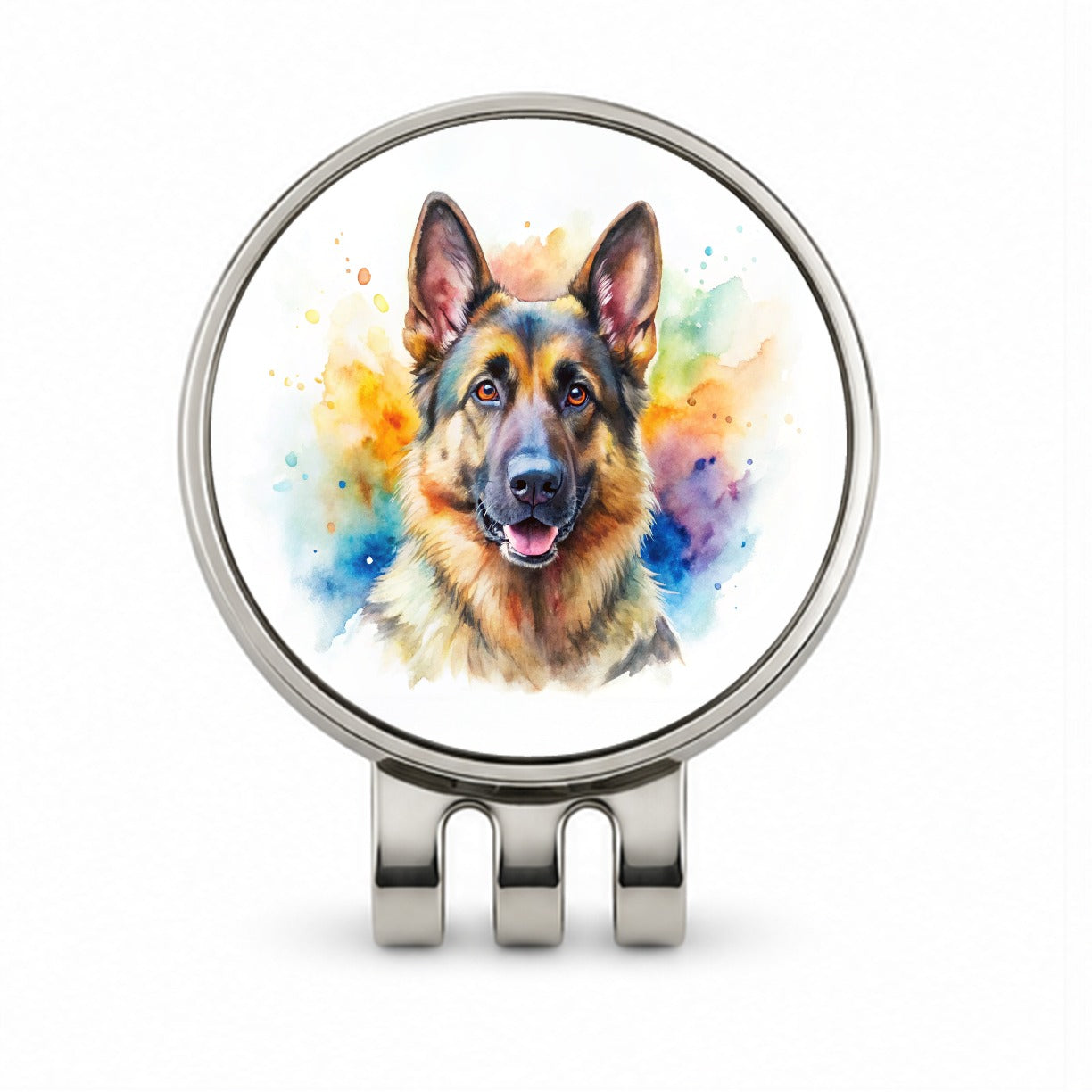 German Shepherd Dog Watercolor Style Golf Hat Clip with Ball Marker