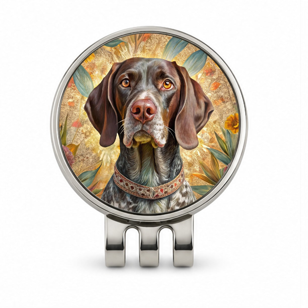 German Shorthaired Pointer Dog French Bohemian Art Golf Hat Clip with Ball Marker
