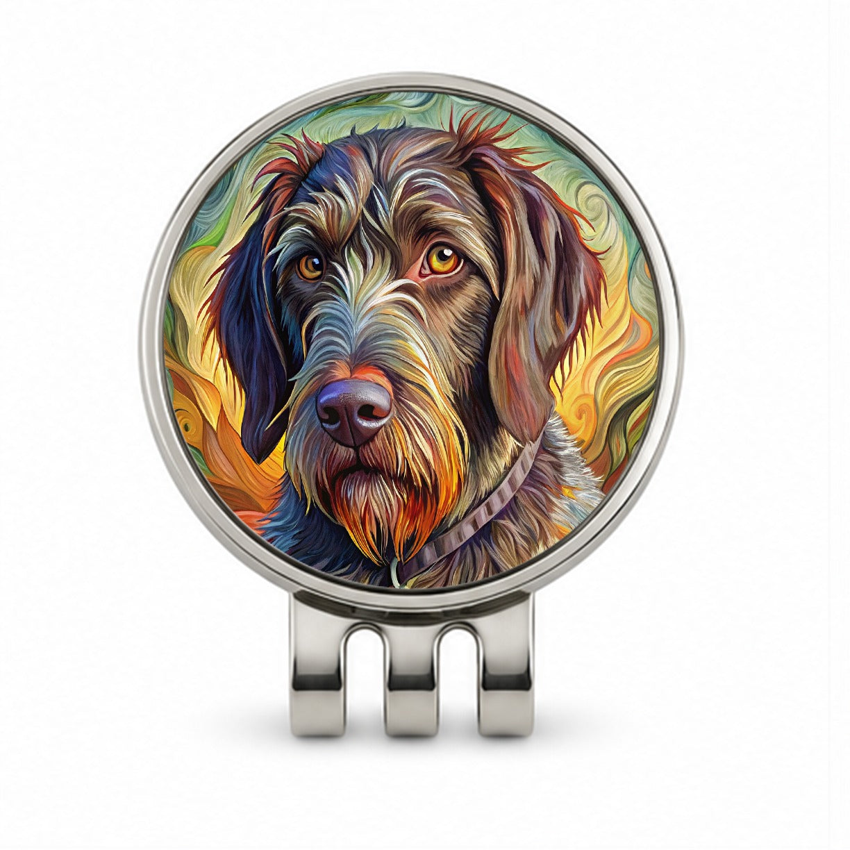 German Wirehaired Pointer Dog Abstract Art Golf Hat Clip with Ball Marker